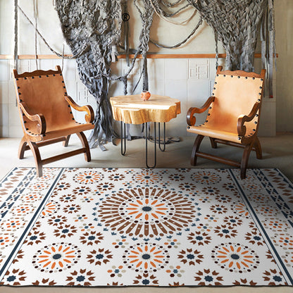 Avelena | Retro Floral Circle Diamond Teppich In Weiß Boho-Teppich Polyester Rutschfester Teppich für Schlafzimmer