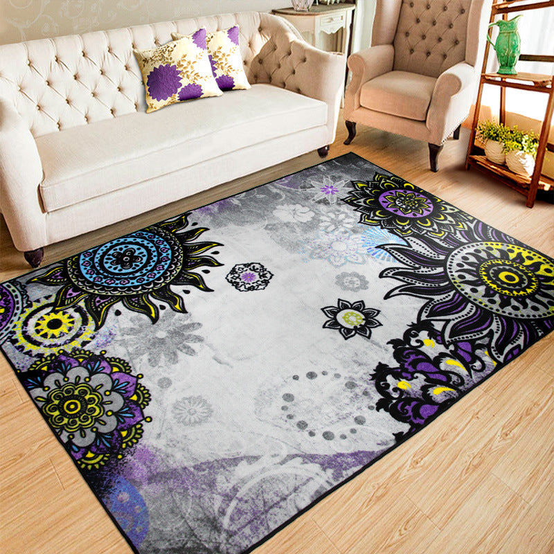 Avelena | Boho-Chic Floral Circle Dots Teppich In Weiß Bohemian Teppich Polyester Rutschfeste Unterlage Teppich für Schlafzimmer
