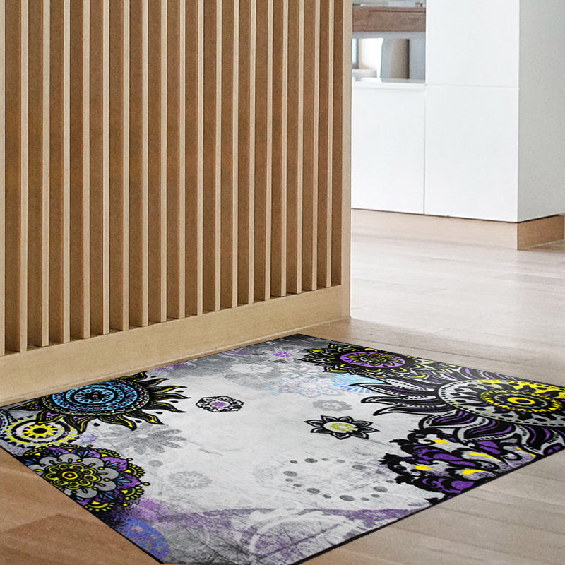 Avelena | Boho-Chic Floral Circle Dots Teppich In Weiß Bohemian Teppich Polyester Rutschfeste Unterlage Teppich für Schlafzimmer