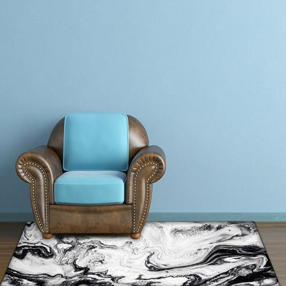 Avelena | Schwarzer und Weißer Schlafzimmerteppich Moderner Abstract Bubbles Tinte Malerei Muster Teppich Polyester Waschbarer Teppich
