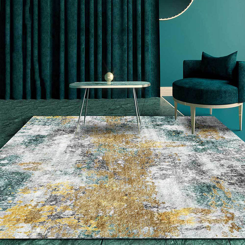 Avelena | Einzigartiger abstrakter Teppich Gold und Grün Industriedesign Teppich Polyester Waschbar Rutschfeste Rückseite Teppich für das Wohnzimmer