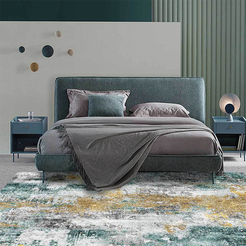 Avelena | Einzigartiger abstrakter Teppich Gold und Grün Industriedesign Teppich Polyester Waschbar Rutschfeste Rückseite Teppich für das Wohnzimmer