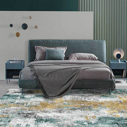 Avelena | Einzigartiger abstrakter Teppich Gold und Grün Industriedesign Teppich Polyester Waschbar Rutschfeste Rückseite Teppich für das Wohnzimmer
