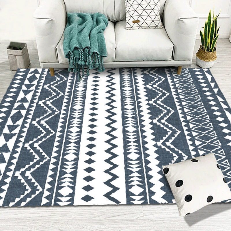 Avelena | Marineblauer Teppich Bohemian Tribal Geometrischer Teppich Polyester Rutschfester Power Loom Teppich für das Wohnzimmer