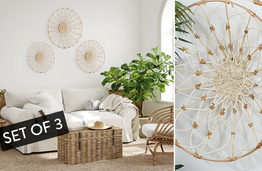 Avelena | Runde Rattan Wandkunst, Set mit 3