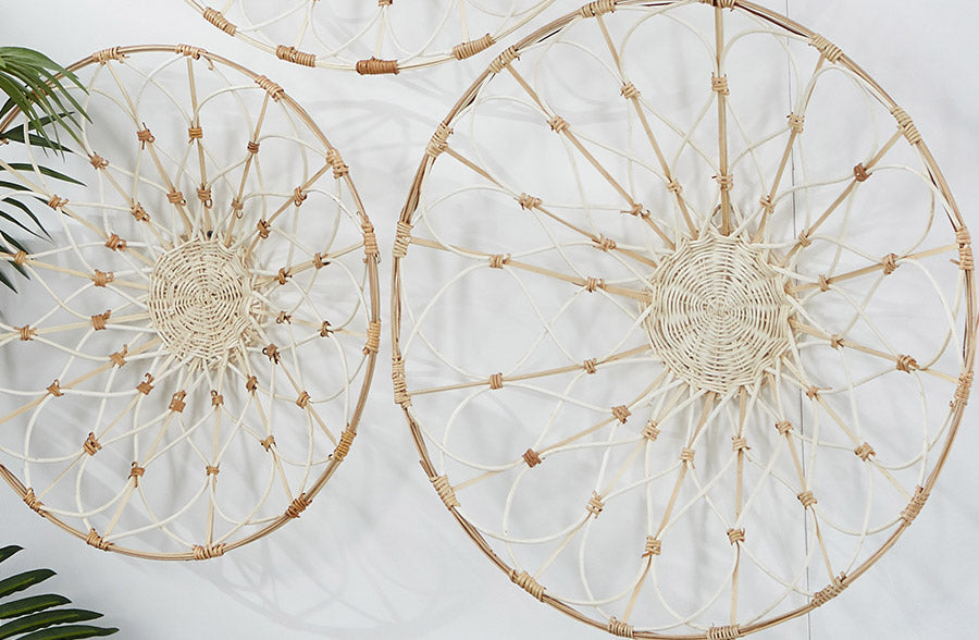 Avelena | Runde Rattan Wandkunst, Set mit 3