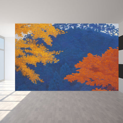 Avelena | Extra Großer Ahornbaum Mural Tapete Moderne Entspannende Wald Wandverkleidung In Blau