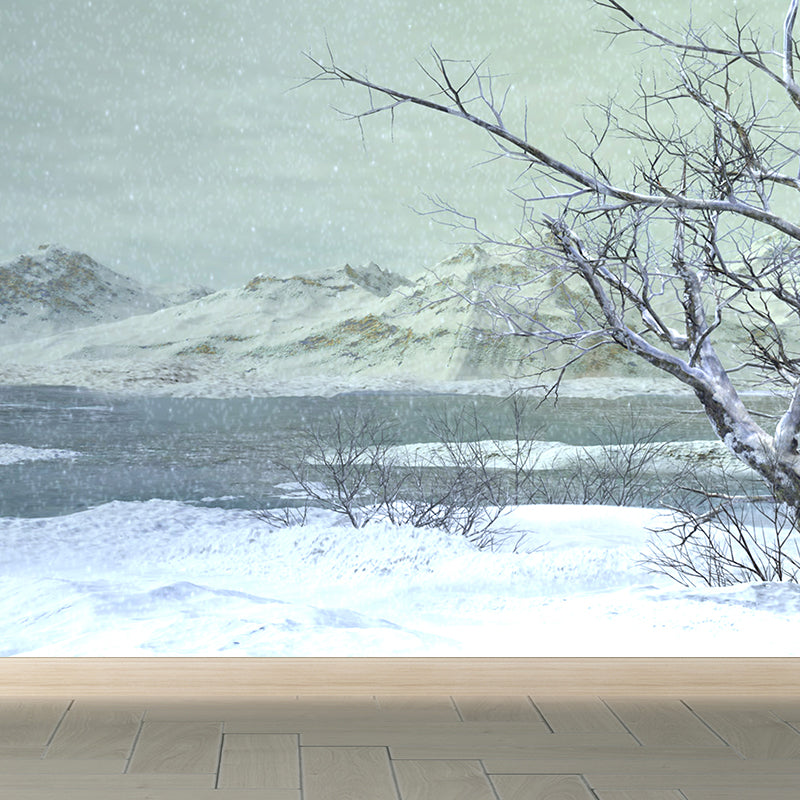 Avelena | Illustrationsstil Winter Hills Wandmural Riesen Wanddekor für Das Esszimmer, Maßanfertigung