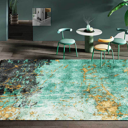 Avelena | Stylischer Abstrakter Teppich In Grün und Gold, Nordischer Teppich aus Polyester, Waschbar, Rutschfeste Unterlage, Wohnzimmerteppich.