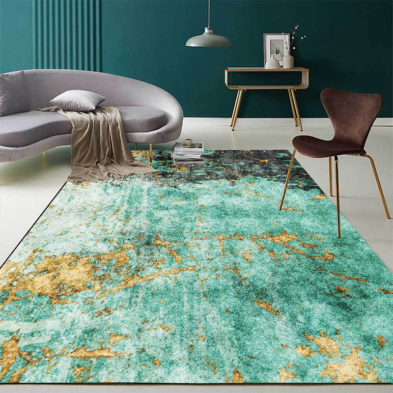 Avelena | Stylischer Abstrakter Teppich In Grün und Gold, Nordischer Teppich aus Polyester, Waschbar, Rutschfeste Unterlage, Wohnzimmerteppich.