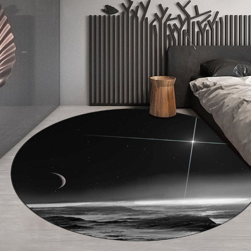 Avelena | Moderner Wohnzimmerteppich In Schwarz mit Sternenprint Im Weltraum Teppich Polyester Fleckenresistenter Teppich