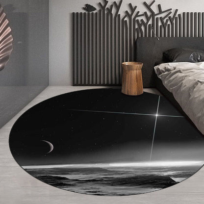 Avelena | Moderner Wohnzimmerteppich In Schwarz mit Sternenprint Im Weltraum Teppich Polyester Fleckenresistenter Teppich