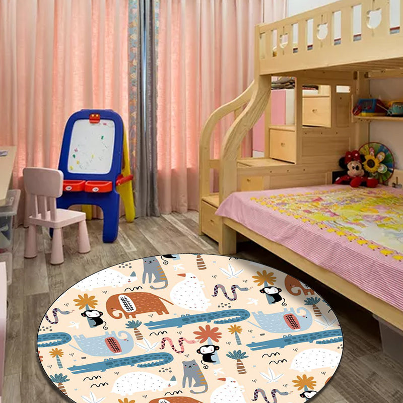 Avelena | Elfenbein Kinderzimmer Teppich Kinder Tier Elefant Affe Krokodil Muster Teppich Polyester Haustierfreundlicher Teppich