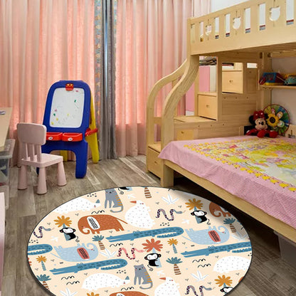 Avelena | Elfenbein Kinderzimmer Teppich Kinder Tier Elefant Affe Krokodil Muster Teppich Polyester Haustierfreundlicher Teppich