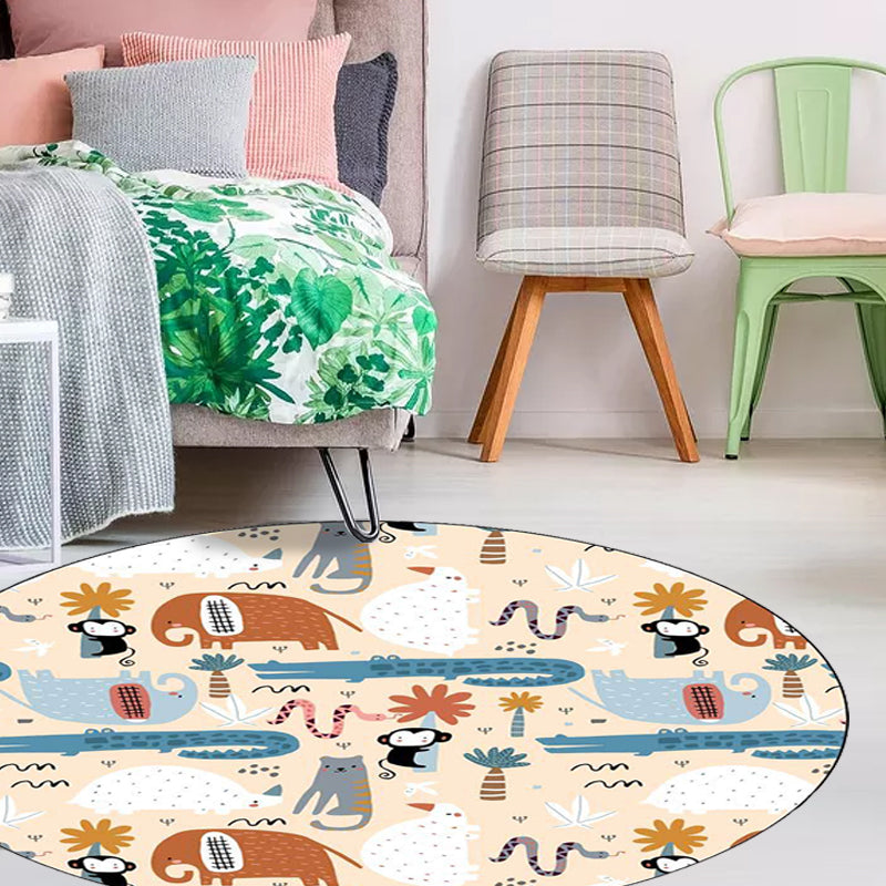 Avelena | Elfenbein Kinderzimmer Teppich Kinder Tier Elefant Affe Krokodil Muster Teppich Polyester Haustierfreundlicher Teppich