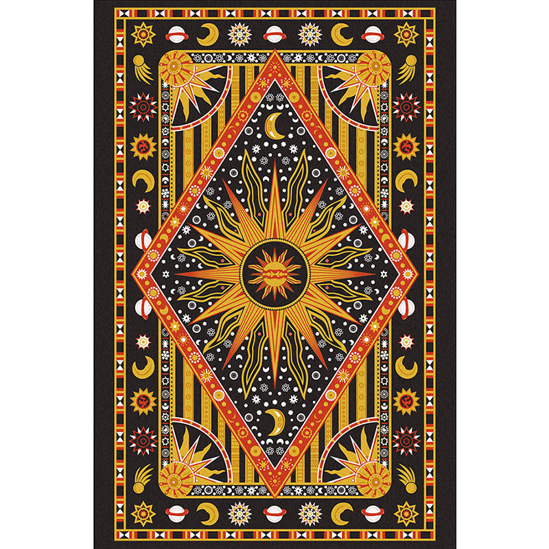 Avelena | Tribal Southwestern Teppich in Schwarz und Gelb Sonnen-Mond-Diamant-Muster Teppich Polyester Waschbar Teppich für Heimdekoration