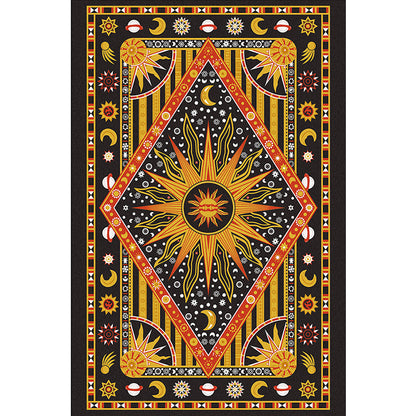 Avelena | Tribal Southwestern Teppich in Schwarz und Gelb Sonnen-Mond-Diamant-Muster Teppich Polyester Waschbar Teppich für Heimdekoration
