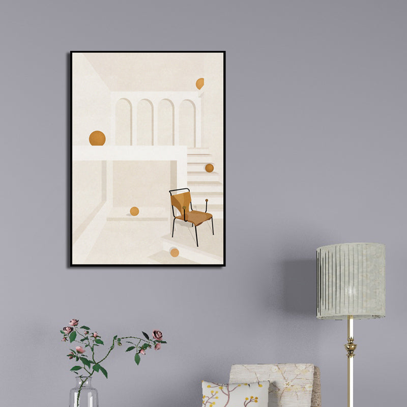 Avelena | Home Interior View Art Print Zeitgenössische Texturierte Wohnzimmer Eingewickelte Leinwand In Heller Farbe
