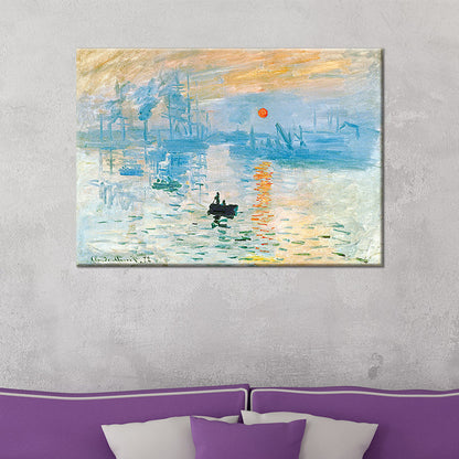 Avelena | Blaue Landschaft Wandkunst Dekor Nachtfall Boot Auf Dem Fluss Moderne Texturierte Malerei