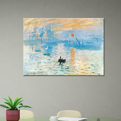 Avelena | Blaue Landschaft Wandkunst Dekor Nachtfall Boot Auf Dem Fluss Moderne Texturierte Malerei