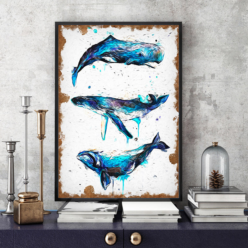 Avelena | Moderne Stil Wale Wandkunst Wohnzimmer Eingewickelte Leinwandmalerei In Blau Auf Weiß