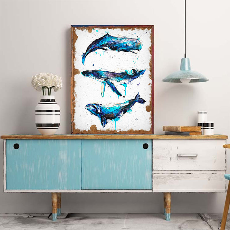 Avelena | Moderne Stil Wale Wandkunst Wohnzimmer Eingewickelte Leinwandmalerei In Blau Auf Weiß
