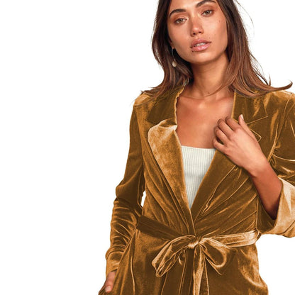 Avelena | Luxus Extra Lange Samtjacke mit Tasche