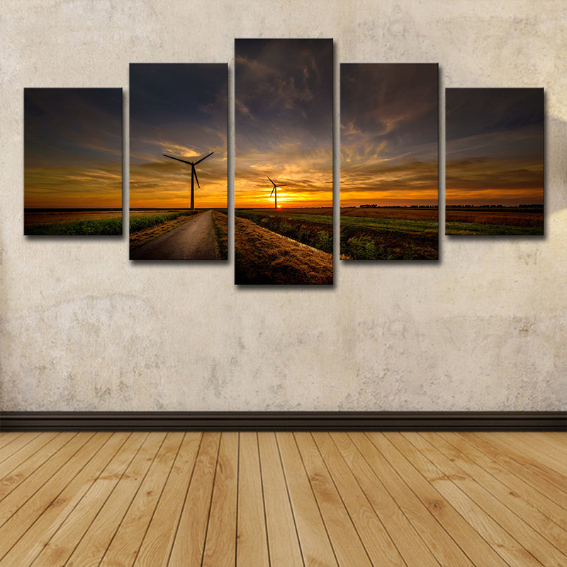 Avelena | Sonnenuntergang Country Road Leinwandkunst Gelb Modern Stil Wanddekoration für Wohnzimmer