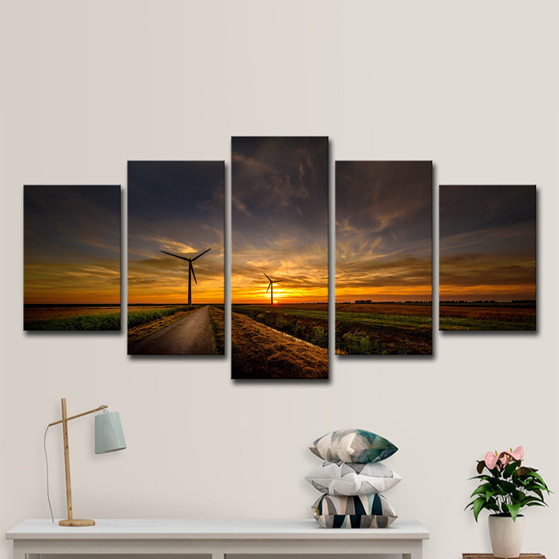Avelena | Sonnenuntergang Country Road Leinwandkunst Gelb Modern Stil Wanddekoration für Wohnzimmer