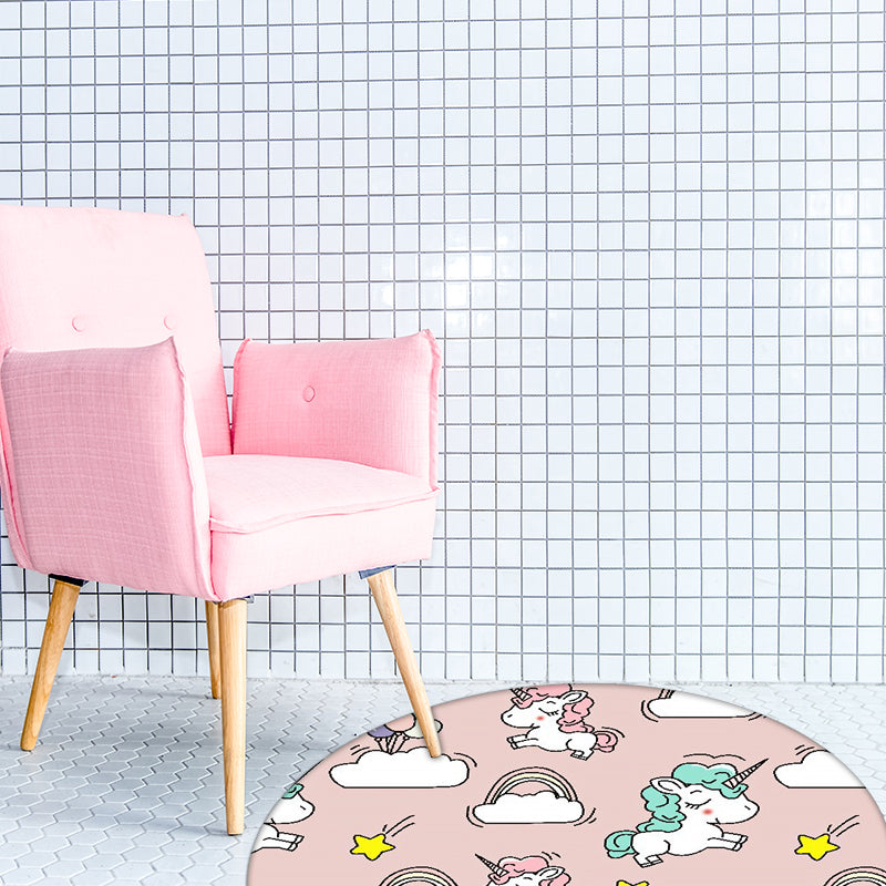 Avelena | Rosa und Blaue Kinderteppich Polyester Einhorn und Regenbogen Druck Teppich Waschbar Rutschfeste Rückseite Teppich für Kinderzimmer