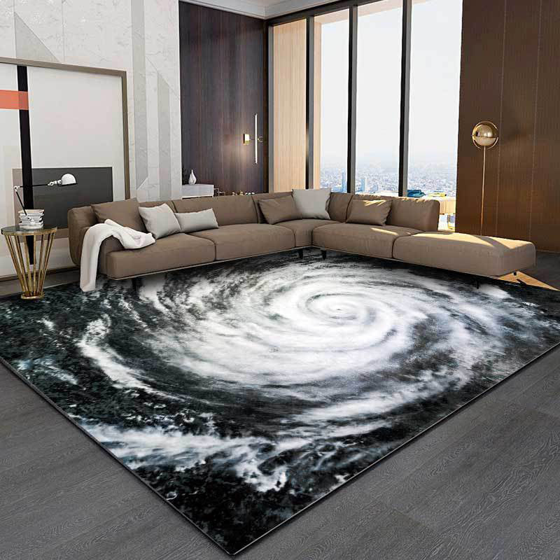 Avelena | Moderner Wohnzimmerteppich In Schwarz und Weiß mit Druck Des Typhoon Eye aus Dem Weltraum, Polster-Teppich, Rutschfester Bereichsteppich