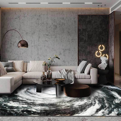 Avelena | Moderner Wohnzimmerteppich In Schwarz und Weiß mit Druck Des Typhoon Eye aus Dem Weltraum, Polster-Teppich, Rutschfester Bereichsteppich