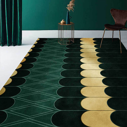 Avelena | Funky Geometrisches Muster Teppich Gold und Grün Schlichter Teppich Polyester Waschbar Rutschfeste Rückseite Teppich für Wohnzimmer