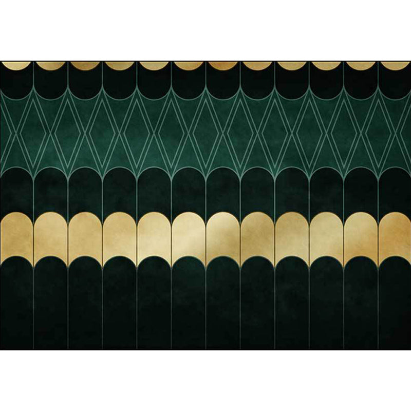 Avelena | Funky Geometrisches Muster Teppich Gold und Grün Schlichter Teppich Polyester Waschbar Rutschfeste Rückseite Teppich für Wohnzimmer