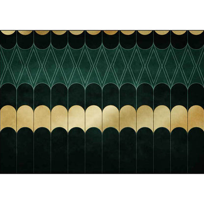 Avelena | Funky Geometrisches Muster Teppich Gold und Grün Schlichter Teppich Polyester Waschbar Rutschfeste Rückseite Teppich für Wohnzimmer