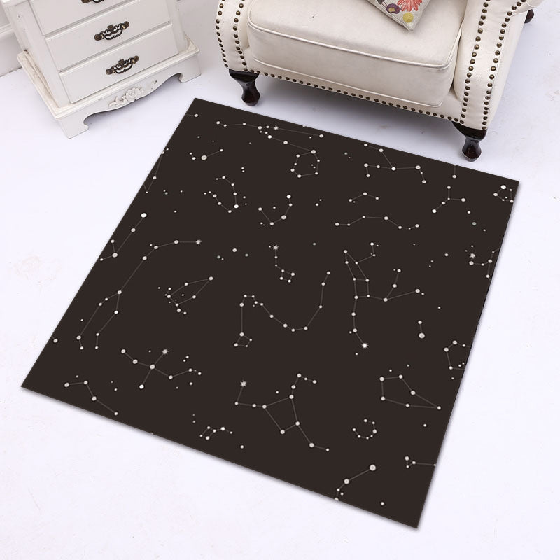 Avelena | Moderner Wohnzimmerteppich In Schwarz mit Sternenprint Im Weltraum Teppich Polyester Fleckenresistenter Teppich