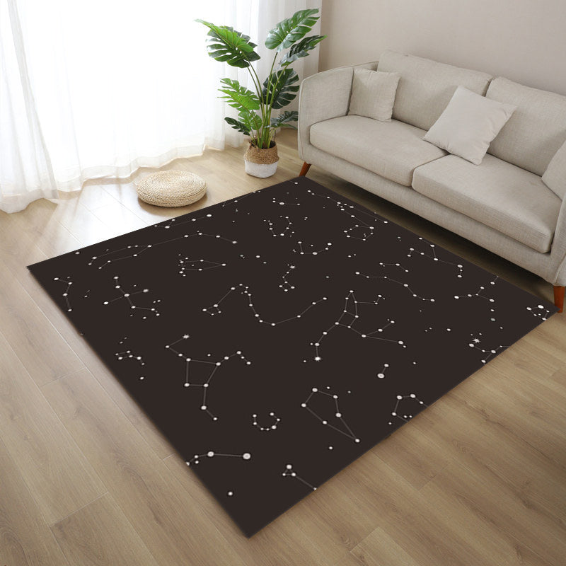 Avelena | Moderner Wohnzimmerteppich In Schwarz mit Sternenprint Im Weltraum Teppich Polyester Fleckenresistenter Teppich