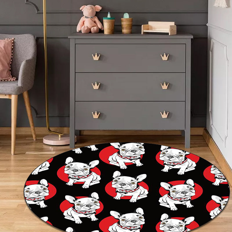 Avelena | Schwarzer Kinderzimmerteppich Kinder Tier Hundemuster Teppich Polyester Rutschsicherer Rücken Teppich