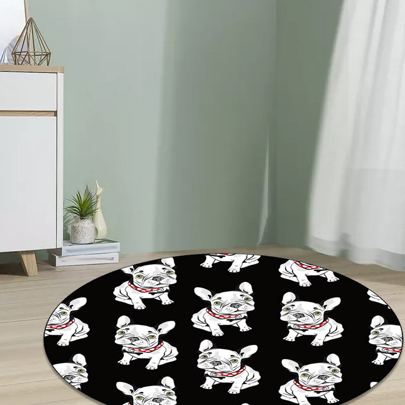 Avelena | Schwarzer Kinderzimmerteppich Kinder Tier Hundemuster Teppich Polyester Rutschsicherer Rücken Teppich