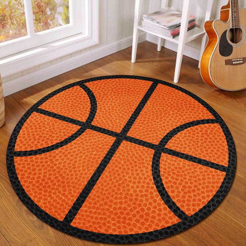 Avelena | Einfacher Kinderteppich in Orange Sport Basketball Muster Teppich Polyester Waschbar Teppich für das Kinderzimmer