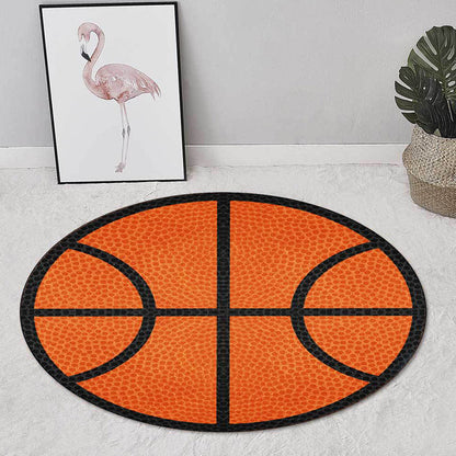 Avelena | Einfacher Kinderteppich in Orange Sport Basketball Muster Teppich Polyester Waschbar Teppich für das Kinderzimmer