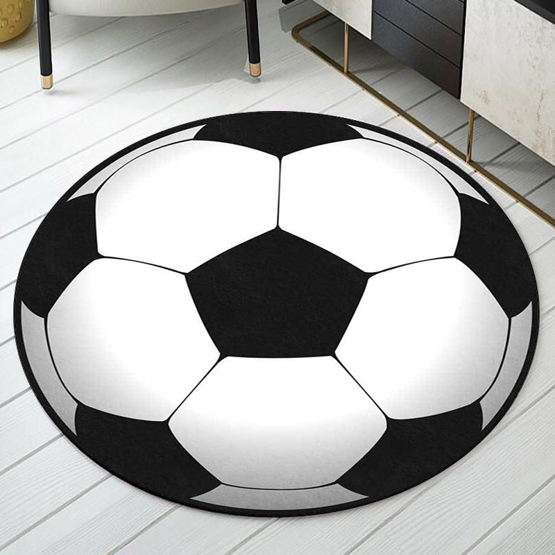 Avelena | Schwarz-weiß Kinderzimmer Teppich Kinder Sport Fußball Muster Teppich Polyester Waschbar Fleckenresistent Teppich