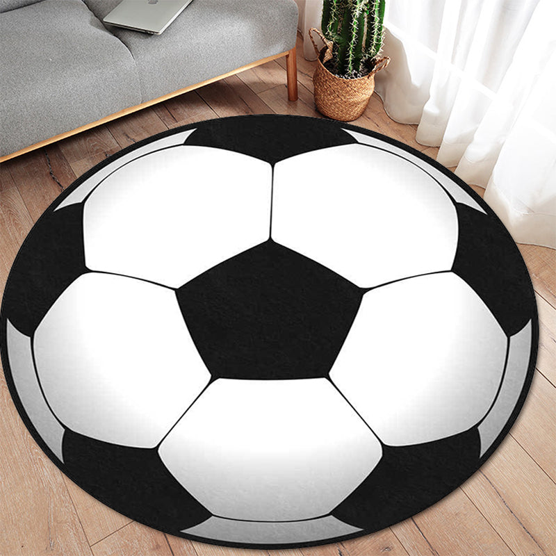 Avelena | Schwarz-weiß Kinderzimmer Teppich Kinder Sport Fußball Muster Teppich Polyester Waschbar Fleckenresistent Teppich