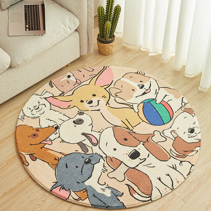 Avelena | Stylischer Cartoon-Hund-Musterteppich Gelber Kinderteppich Polyester Waschbar Rutschfester Teppich für das Kinderzimmer