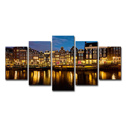 Avelena | Amsterdam Kanal Nacht Landschaft Kunstdruck Modern Mehrteilig Wohnzimmer Wanddekoration