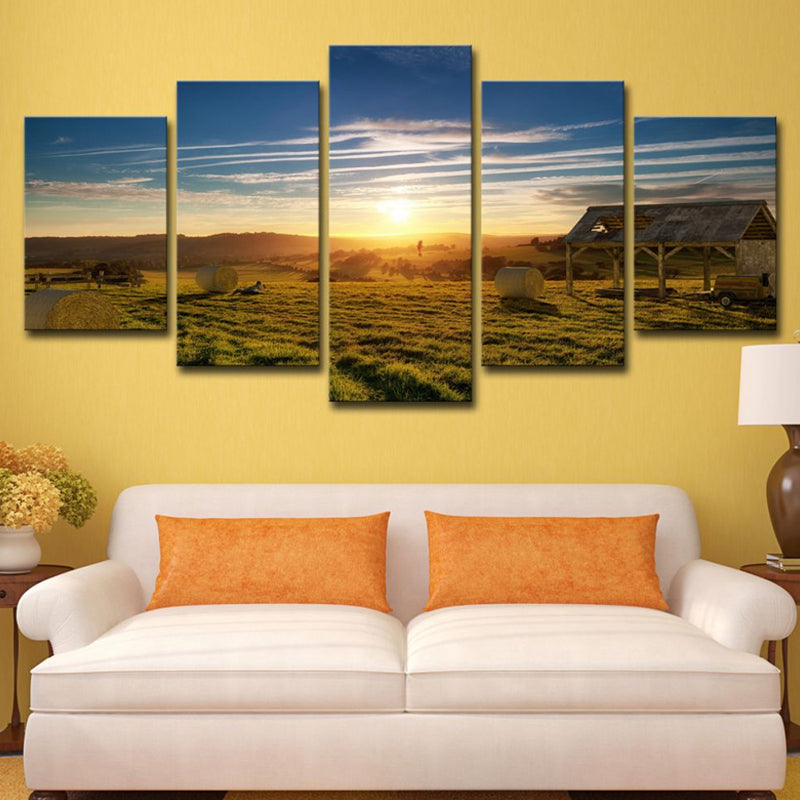 Avelena | Braunes Grasland Sonnenuntergang Blick Kunst Druck Mehrteilig Modernist Wohnzimmer Wand Dekor