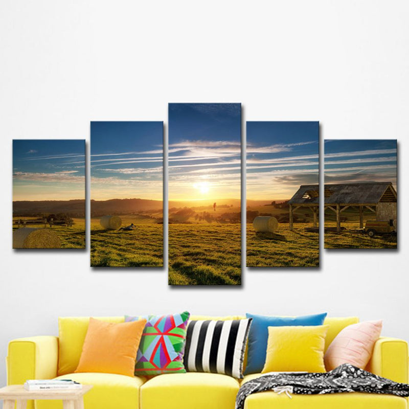 Avelena | Braunes Grasland Sonnenuntergang Blick Kunst Druck Mehrteilig Modernist Wohnzimmer Wand Dekor
