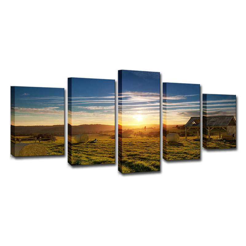 Avelena | Braunes Grasland Sonnenuntergang Blick Kunst Druck Mehrteilig Modernist Wohnzimmer Wand Dekor