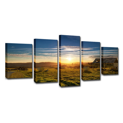 Avelena | Braunes Grasland Sonnenuntergang Blick Kunst Druck Mehrteilig Modernist Wohnzimmer Wand Dekor