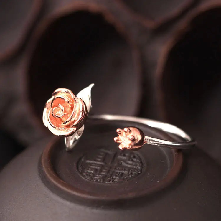 Avelena | 925 Sterling Silber Rose Blume Offener Ring